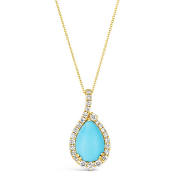 14K Yellow Gold Turquoise(3.25 Carat) and Diamond Pendant, 0.60 dia. CTW